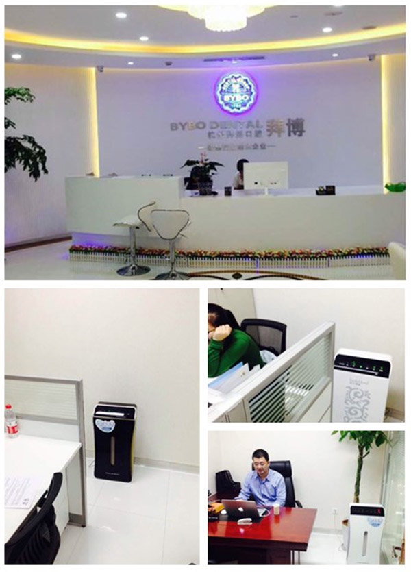 广州光纳工作人员正在对杭州拜博口腔门诊部除甲醛